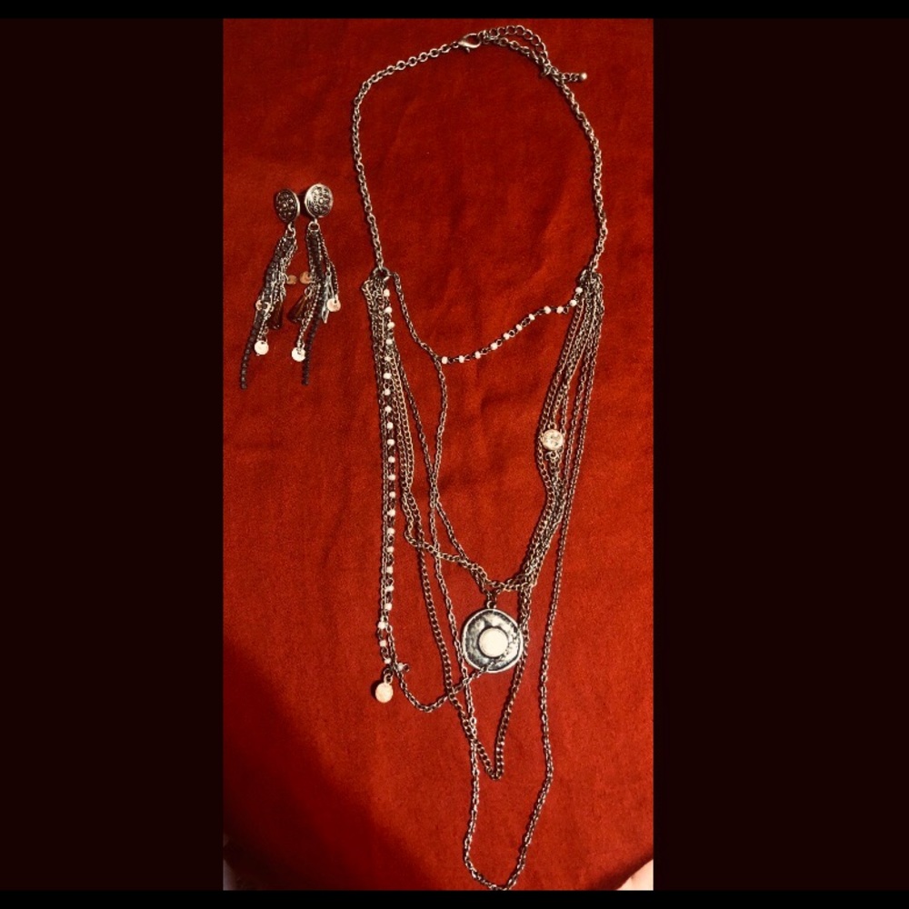 Layered Necklace and Earrings